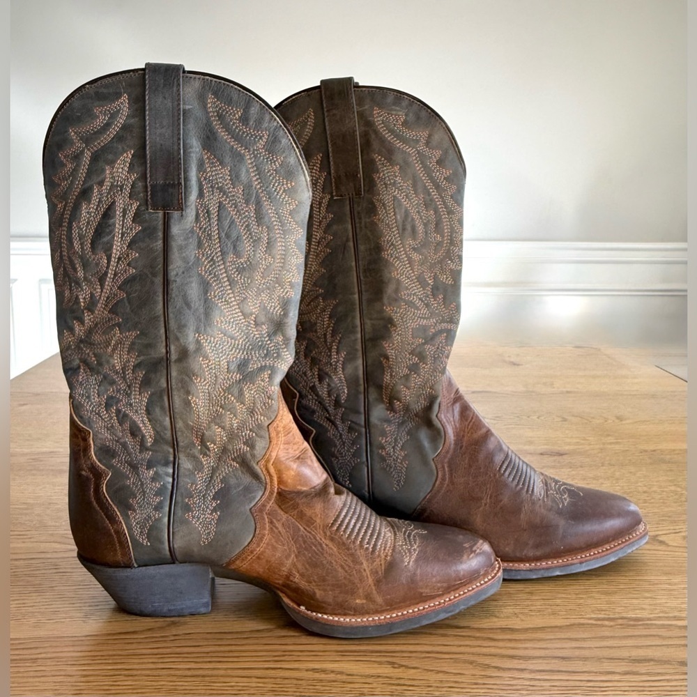 J.B. Dillon Men’s Brown Black Leather Cowboy Western Boots Size 12